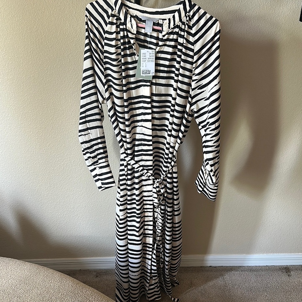 H&M Black and White Long Sleeve Sailor Collar Dress